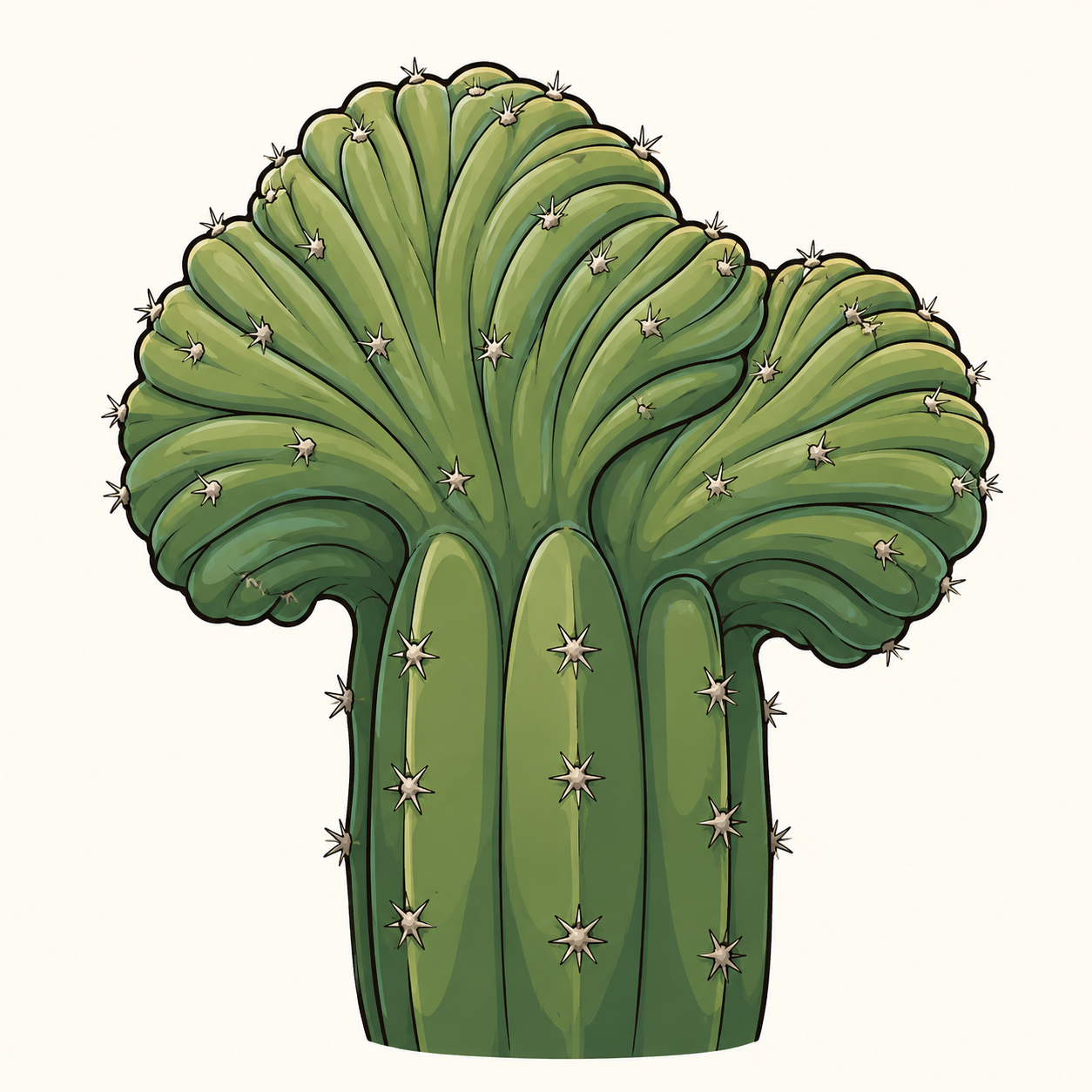 A crested San Pedro cactus, its growing tip fanned out into wavy folds
